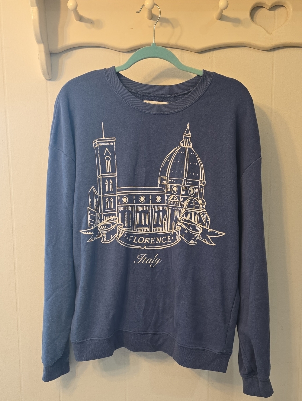 Blue Crewneck Sweatshirt with White Florence Italy Graphic